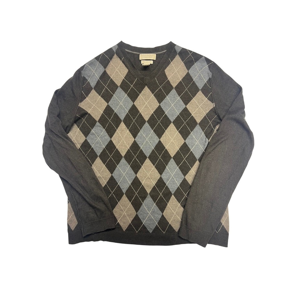 Banana Republic Mens Argyle V‎ Neck Silk Cashmere Sweater Academia Grandpacore